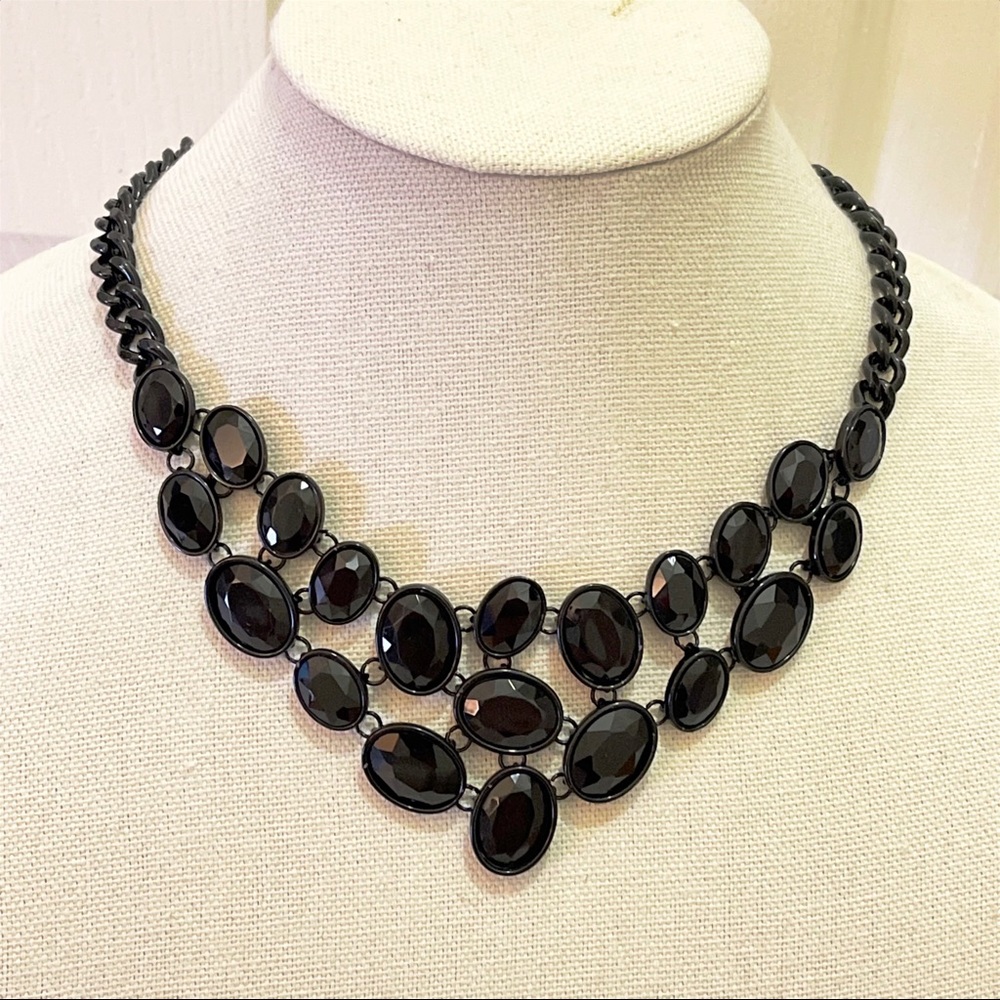 Black Simulated Gemstone Bib Necklace